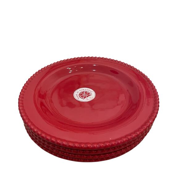 MATCERAMICA Portugal Red Salad Plates 9in Set of 4 Ceramic Beaded Edge NEW - Picture 5 of 15